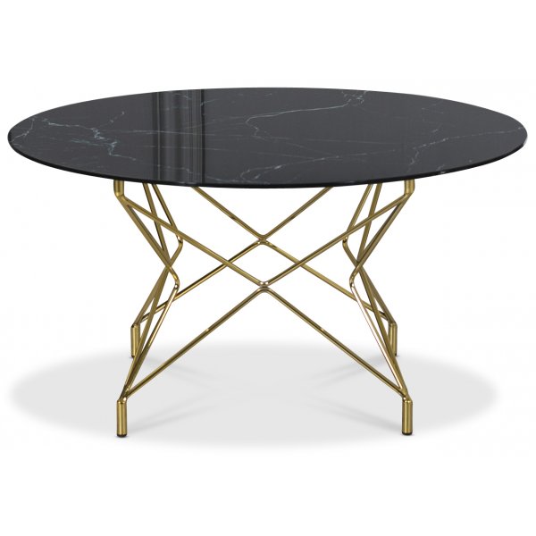 Sofabord Star 90 cm - Svart marmorert glass / messingsfarget understell