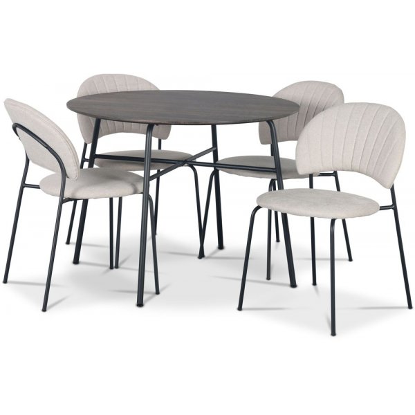 Tofta spisegruppe 100 cm bord i mrkt tre + 4 stk Hogrn beige stoler
