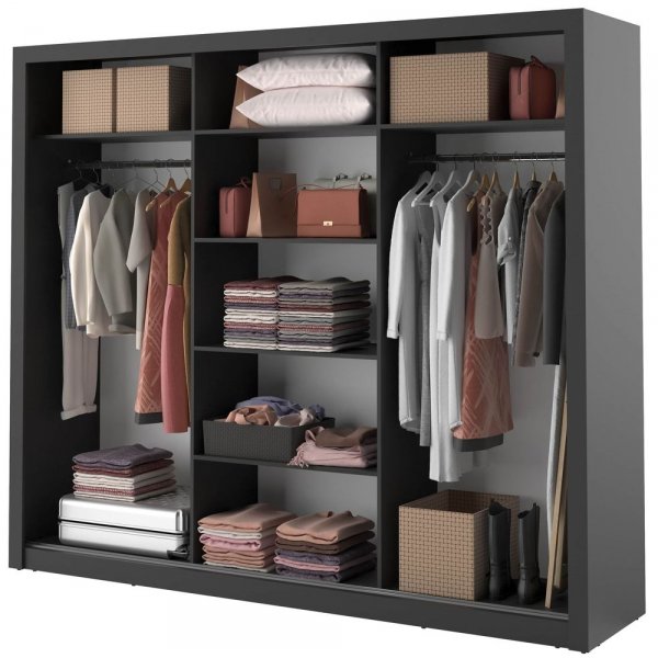 Mervyn garderobe med speil - Svart Mervyn garderobe med speil - Svart