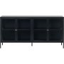 Toddy sort metallskjenk med glassdrer, bredde 170 cm