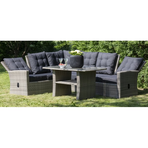 Orlando hjørnesofa med høy rygg (justerbar) inkludert spisebord - Grå kunstrotting Orlando hjørnesofa med høy rygg (justerbar) inkludert spisebord - Grå kunstrotting