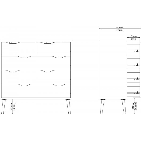 Oslo kommode med 5 skuffer - Hvit/eik Oslo kommode med 5 skuffer - Hvit/eik