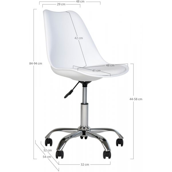 Stavanger kontorstol - Hvit/Krom
