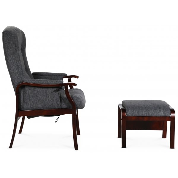 Marsta lenestol med fotskammel - Gr / Mahogny