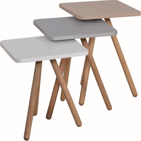 Trippelsett bord 34 x 34 cm - Hvit/cappuccino/grå Trippelsett bord 34 x 34 cm - Hvit/cappuccino/grå