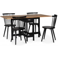 Fårö spisegruppe; Fårö klaffbord i svart/eik med 4 svarte Castor pinnestoler Fårö spisegruppe; Fårö klaffbord i svart/eik med 4 svarte Castor pinnestoler