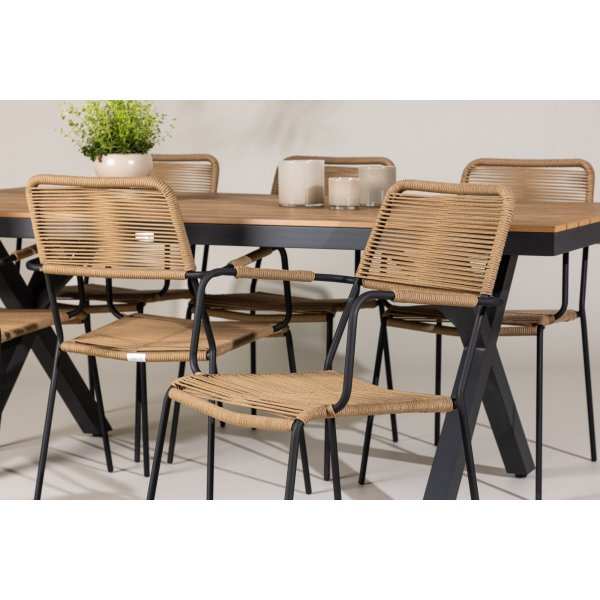 Garcia rektangulært spisestuesett med 6 Lindos stoler - Brun/svart + 6.00 x Stolpute Garcia rektangulært spisestuesett med 6 Lindos stoler - Brun/svart + 6.00 x Stolpute