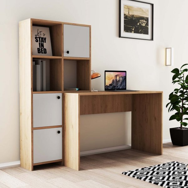 Silence skrivebord 156,8 x 51,5 cm, venstre - Eik/hvit Silence skrivebord 156,8 x 51,5 cm, venstre - Eik/hvit