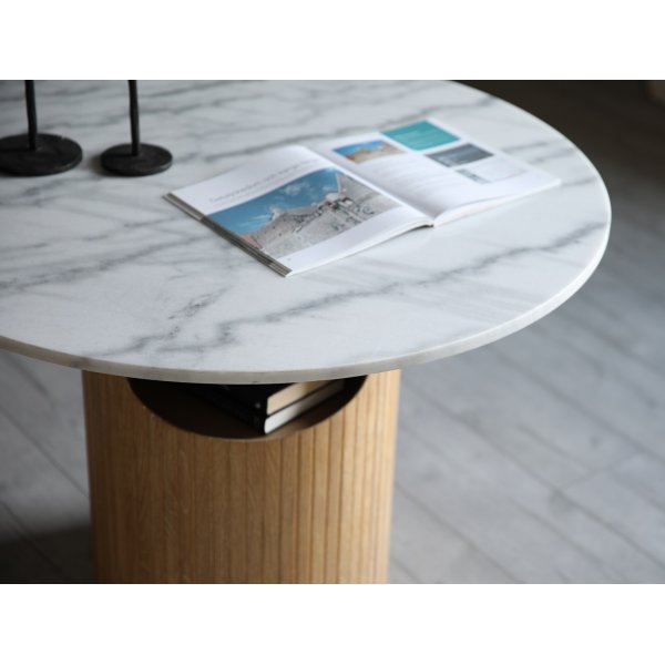 Arto rundt salongbord hyde 60 cm - Whitewash / Hvit marmor