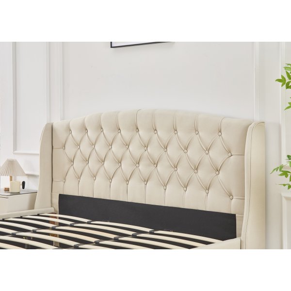 Dame sengeramme med sengegavl og oppbevaring 180 x 200 cm - Beige Dame sengeramme med sengegavl og oppbevaring 180 x 200 cm - Beige
