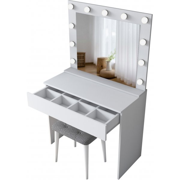 Bijou toalettbord med speil og krakk 21 - 90 x 45 cm - Hvit Bijou toalettbord med speil og krakk 21 - 90 x 45 cm - Hvit