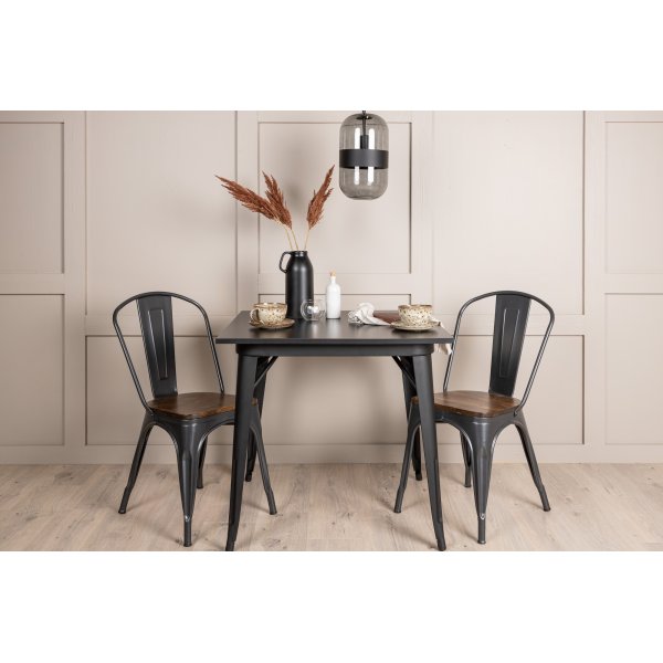Tempe spisegruppe, stålbord med 2 stålstoler - Sort/valnøtt + 2.00 x Møbelføtter Tempe spisegruppe, stålbord med 2 stålstoler - Sort/valnøtt + 2.00 x Møbelføtter