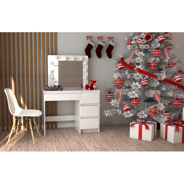 Vanity hvitt toalettbord med belysning