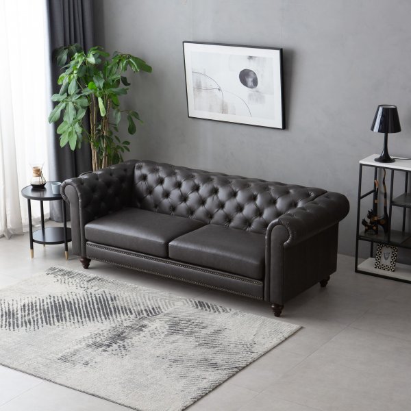 Chesterfield Royal 3-seters sofa - Svart vintage (PU skinn) Chesterfield Royal 3-seters sofa - Svart vintage (PU skinn)