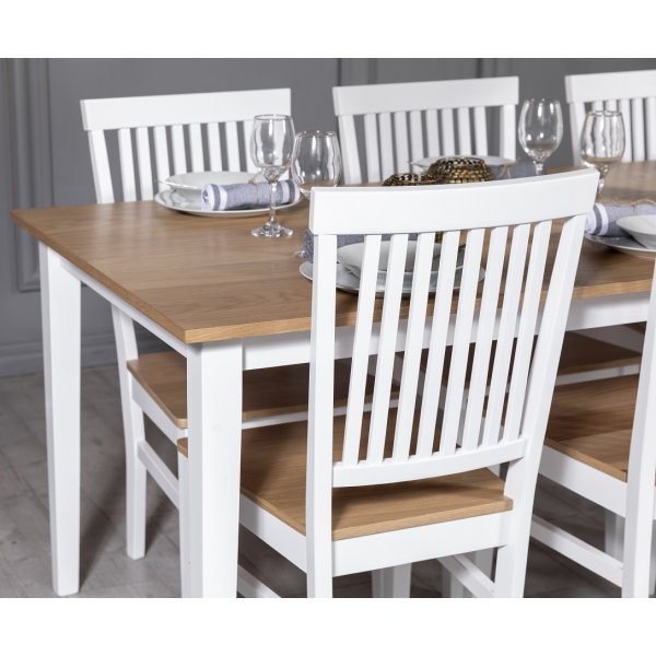 Fr spisegruppe: Bord 180 cm inkludert 6 stk Fr stoler - Eik/hvit + 4.00 x Mbelftter