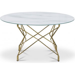 Sofabord Star 90 cm - Hvitt marmorert glass / messingfarget understell