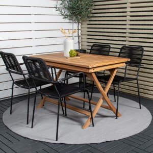 Kenya uteservering sett med 4 Lindos stoler - Sort/Teak