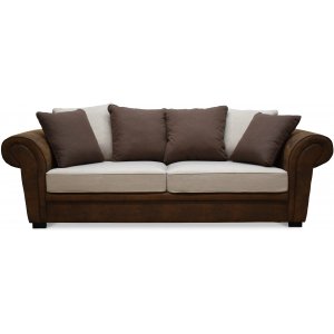 Delux 3-seters sofa med konvoluttputer - Brun/Beige/Vintage + Mbelpleiesett for tekstiler