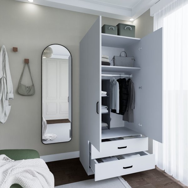 Yaman garderobe 80 x 47 x 182 cm - Matt hvit Yaman garderobe 80 x 47 x 182 cm - Matt hvit