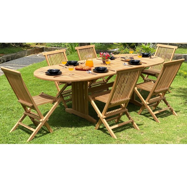 Grunnebo ovalt spisebord 180-240 cm butterfly - Teak
