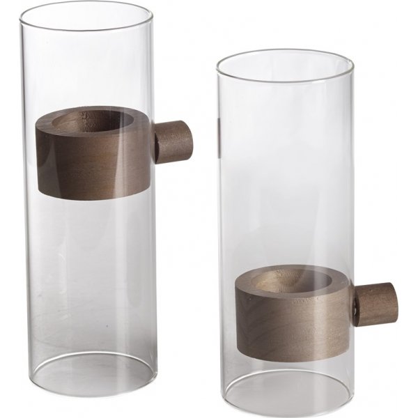 Elvin lyslykt 2-pakning, 9 x 7 x 20 / 9 x 7 x 18 cm - Glass/Brun