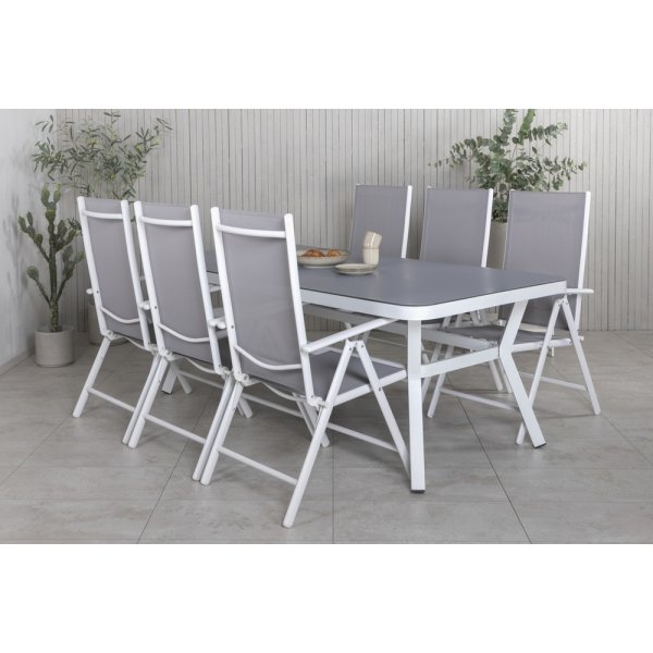 Virya uteservering med 6 Break-stoler - Grå/Hvit Virya uteservering med 6 Break-stoler - Grå/Hvit