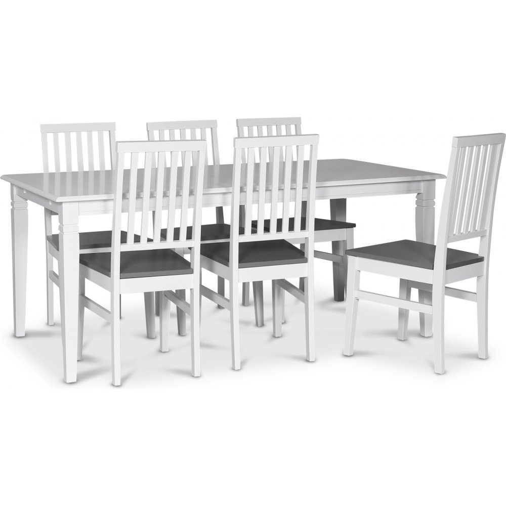 Sandhamn spisegruppe 180x90 cm bord med 6 Fårö spisestoler + 4.00 x Møbelføtter - Spisestuemøbler