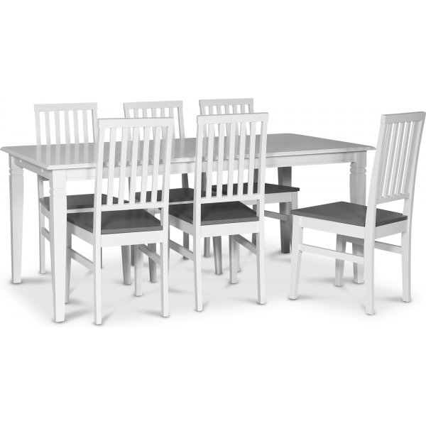 Sandhamn spisegruppe; 180x90 cm bord med 6 Fr spisestoler