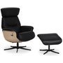 Marbck recliner- lenestol med fotskammel - Svart skinn / Tre
