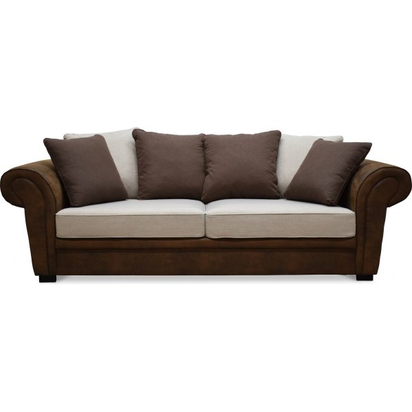 Delux 3-seters sofa med konvoluttputer - Brun/Beige/Vintage