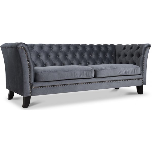 Milton Chesterfield 3-seter sofa - Grå fløyel Milton Chesterfield 3-seter sofa - Grå fløyel