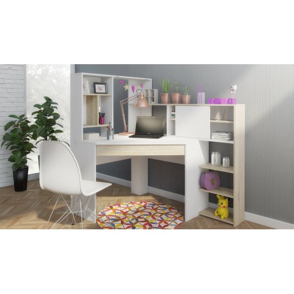 Function Plus skrivebord 138,4 x 101,6 x 141,1 cm - Hvit/eik