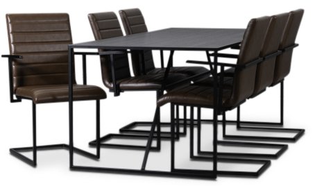 Lazio spisegruppe 195 cm bord med 6 st Lazio stoler - Vintage/Svart
