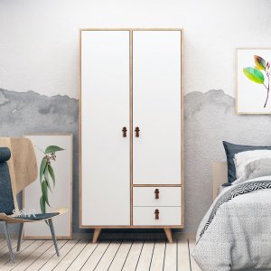 Musso garderobe 100x52x190 cm - Eik/hvit