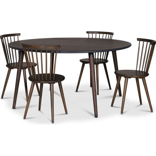 Omni spisegruppe, rundt spisebord 130 cm inkludert 4 stk. Castor pinnestoler - Rykfarget eik