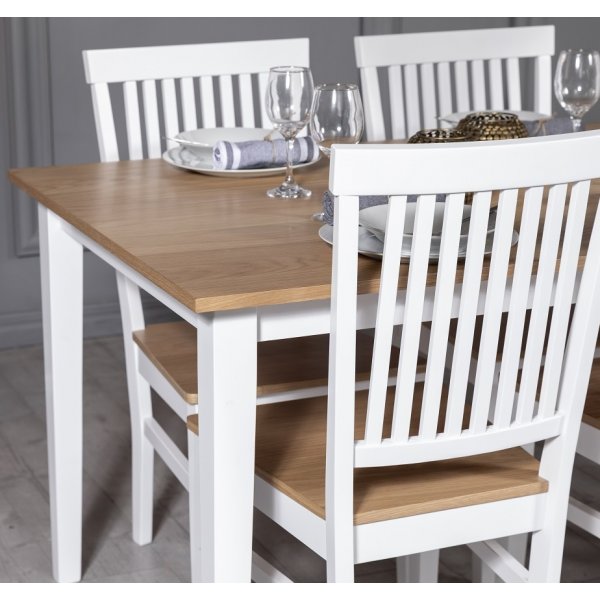 Fr spisegruppe: Bord 140 cm inkludert 4 stk Fr stoler - Eik/hvit + 3.00 x Mbelftter