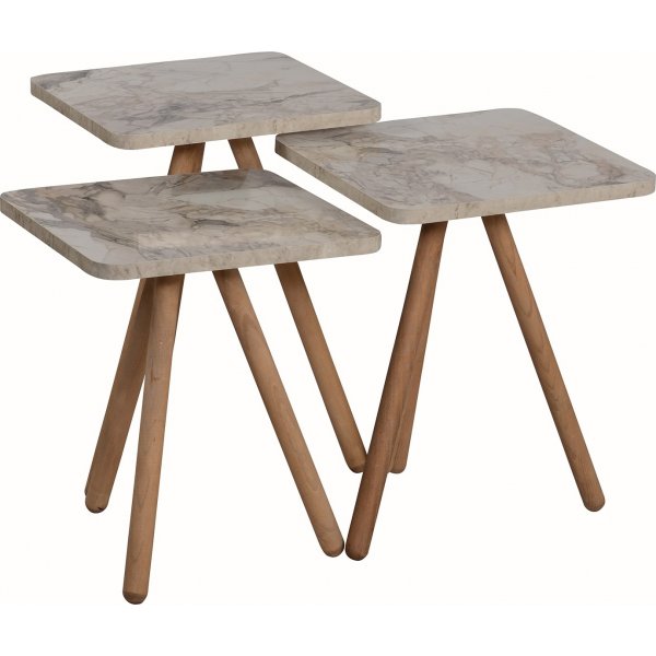 Trippelsett bord 34 x 34 cm - Grmarmorert