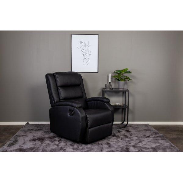 Benedict recliner lenestol med fotskammel - Svart PU + Flekkfjerner for mbler