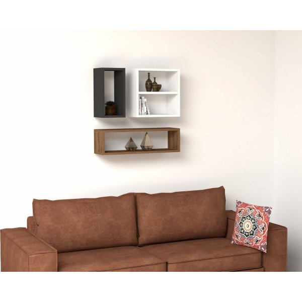 Echelon vegghylle - Hvit/antrasitt/valnøtt Echelon vegghylle - Hvit/antrasitt/valnøtt