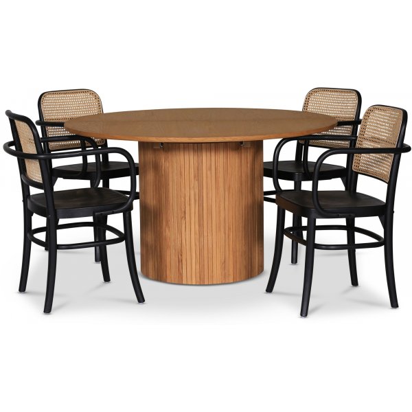 Nova spisegruppe, uttrekkbart spisebord 130-170 cm inkl. 4 Nemis rammestoler - Oljet eik