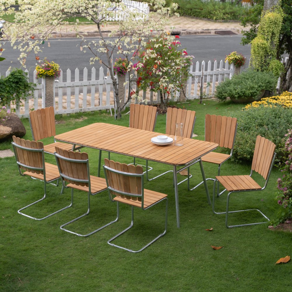 Möllan utegruppe i teak: 8 stoler med spisebord 176x90 cm - Spisegrupper hage, Hagegrupper, Hagemøbler