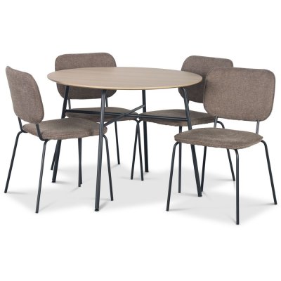 Tofta spisegruppe Ø100 cm bord i lyst tre + 4 stk. Lokrume brune stoler