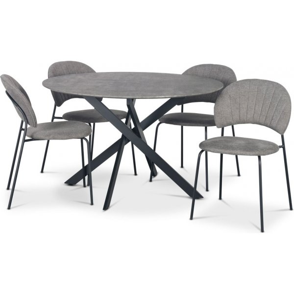 Hogrn spisegruppe 120 cm bord i betongimitasjon + 4 stk Hogrn gr stoler