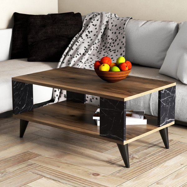 City sofabord 90 x 41,6 cm - Valnøtt/svart marmor City sofabord 90 x 41,6 cm - Valnøtt/svart marmor