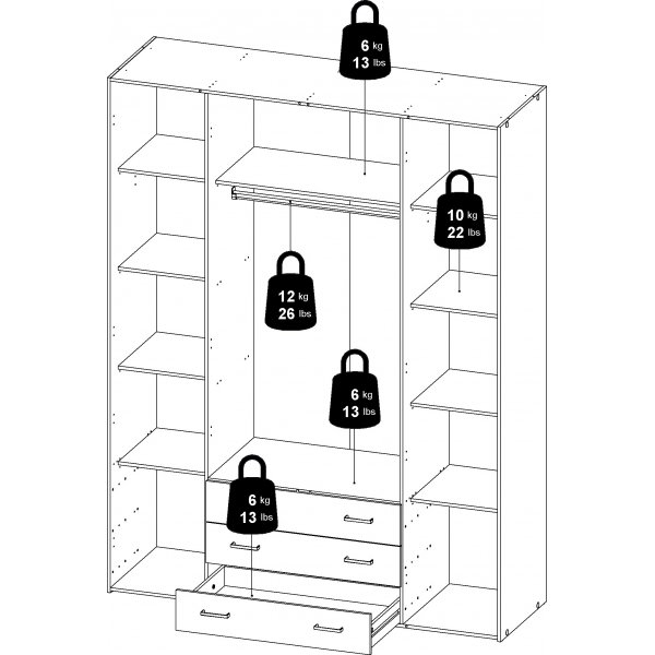 Romgarderobe med 4 dører og 3 skuffer - Eik Romgarderobe med 4 dører og 3 skuffer - Eik