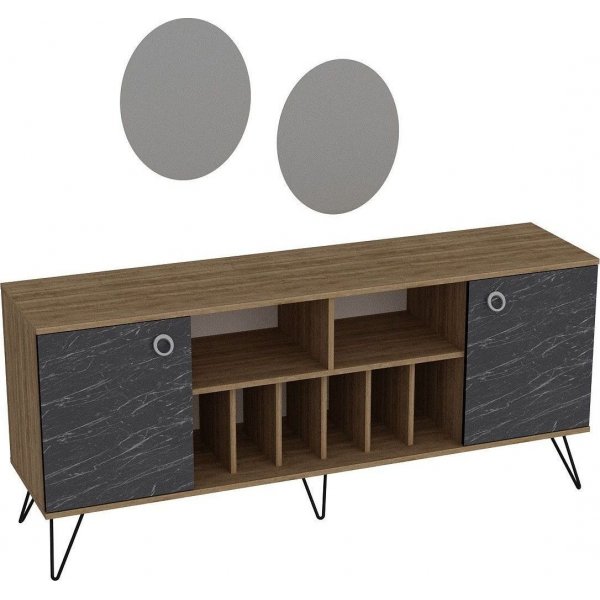 Lorenz skjenk med speil - Valnøtt/svart Lorenz skjenk med speil - Valnøtt/svart