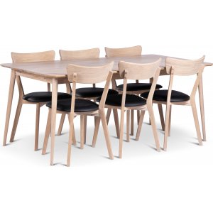 Odense spisebord 180x90 cm med 6 stk Eksj stoler