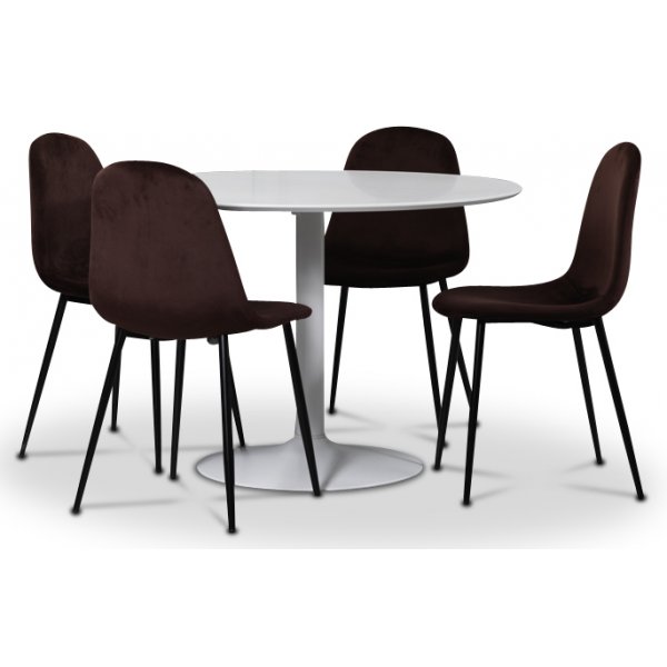 Seat spisegruppe, rundt spisebord med 4 stk Carisma fløyelsstoler - Hvit/Bordeaux Seat spisegruppe, rundt spisebord med 4 stk Carisma fløyelsstoler - Hvit/Bordeaux