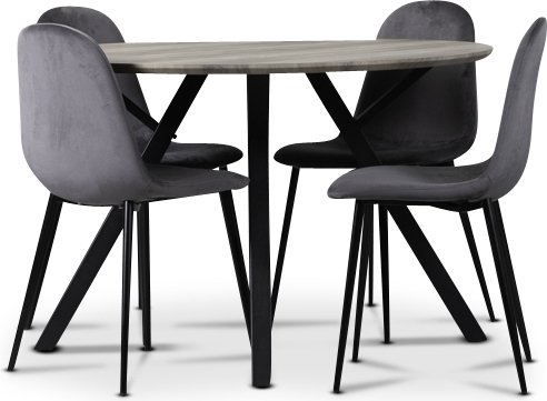 Smokey spisegruppe, rundt spisebord med 4 Carisma flyelsstoler - Gr + 3.00 x Mbelftter