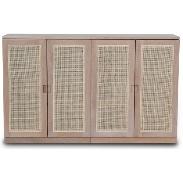 Level sideboard med drer i rotting B140 cm - Whitewash